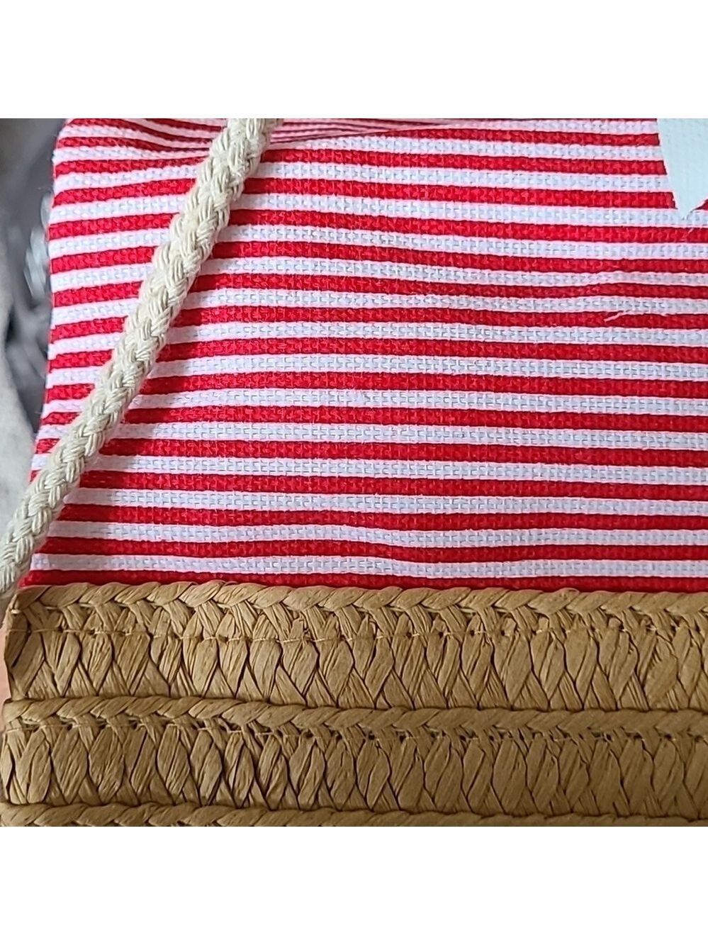 Trïbe Canvas & Rattan Nautical Red & White Striped Drawstring Backpack … - Picture 6 of 6